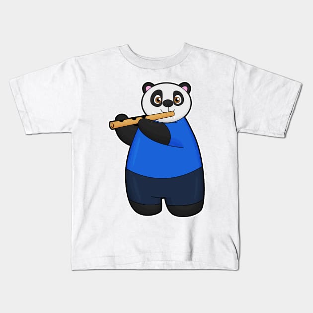 Panda as Musician with Flute Kids T-Shirt by Markus Schnabel